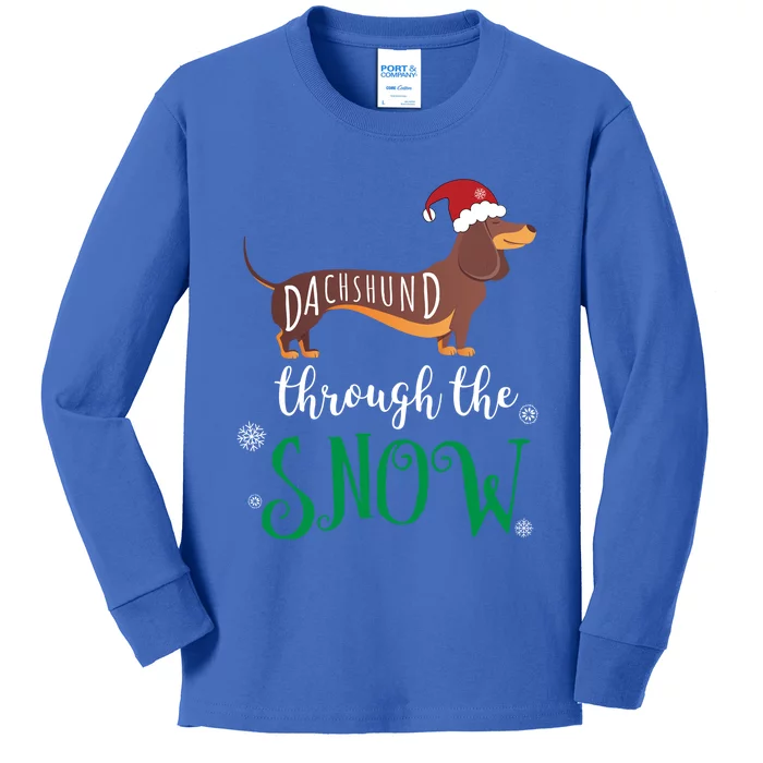 Dachshund Through The Snow Funny Pun Unisex Gift Design Kids Long Sleeve Shirt