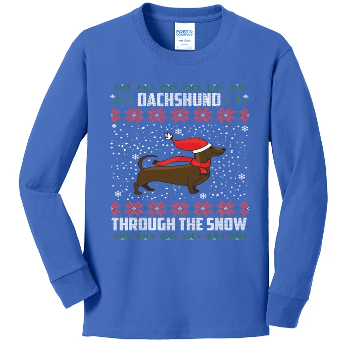 Dachshund Through The Snow Ugly Christmas Gift Funny Gift Kids Long Sleeve Shirt