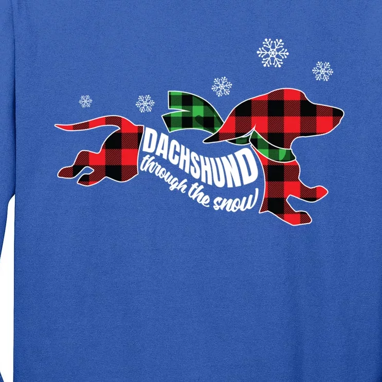 Dachshund Through The Snow Doxie Dog Plaid Christmas Gift Cool Gift Tall Long Sleeve T-Shirt