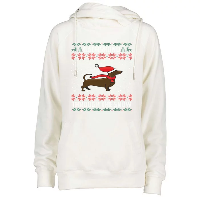 Dachshund Through The Snow Ugly Christmas Gift Womens Funnel Neck Pullover Hood