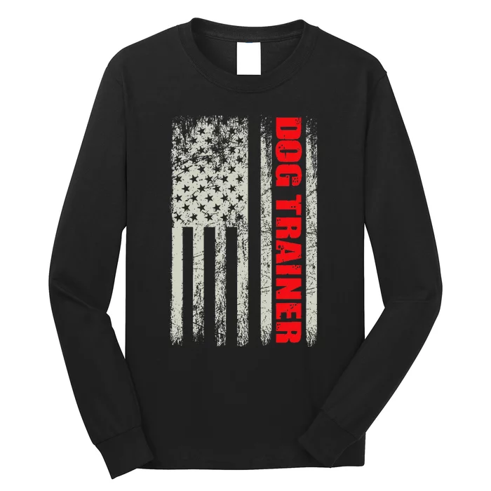 Dog Trainer Usa Flag Dog Training Fun K9 Training Show Dog Long Sleeve Shirt