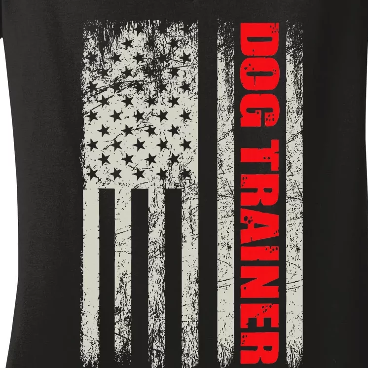 Dog Trainer Usa Flag Dog Training Fun K9 Training Show Dog Women's V-Neck T-Shirt