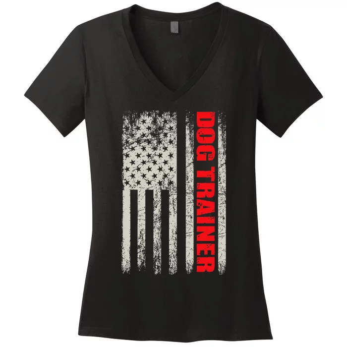 Dog Trainer Usa Flag Dog Training Fun K9 Training Show Dog Women's V-Neck T-Shirt