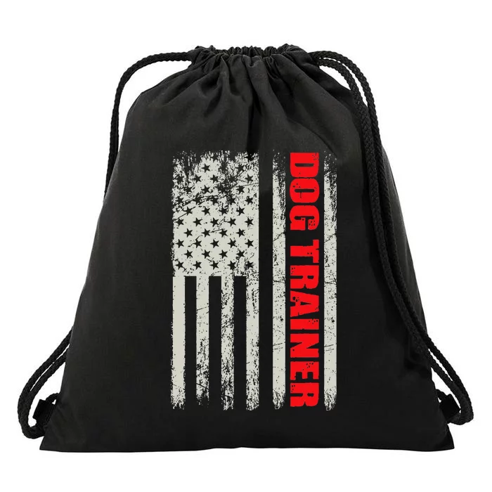 Dog Trainer USA Flag Dog Training Fun K9 Training Show Dog Drawstring Bag