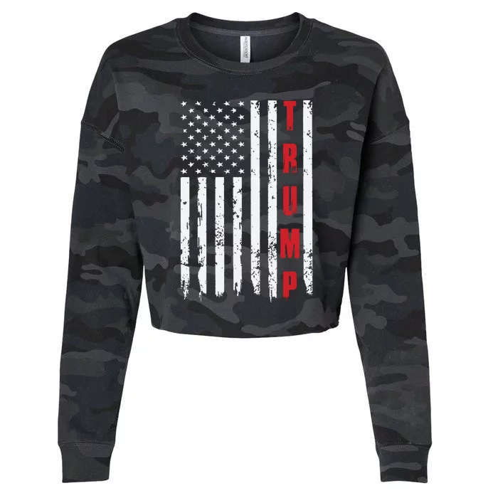 Donald Trump Usa President Vintage Flag On Back Cropped Pullover Crew