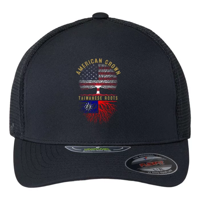 Distressed Tree Usa Flag American Grown Taiwanese Roots Gift Flexfit Unipanel Trucker Cap