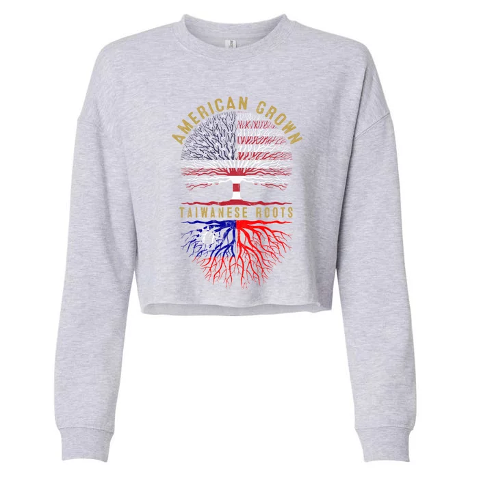 Distressed Tree Usa Flag American Grown Taiwanese Roots Gift Cropped Pullover Crew