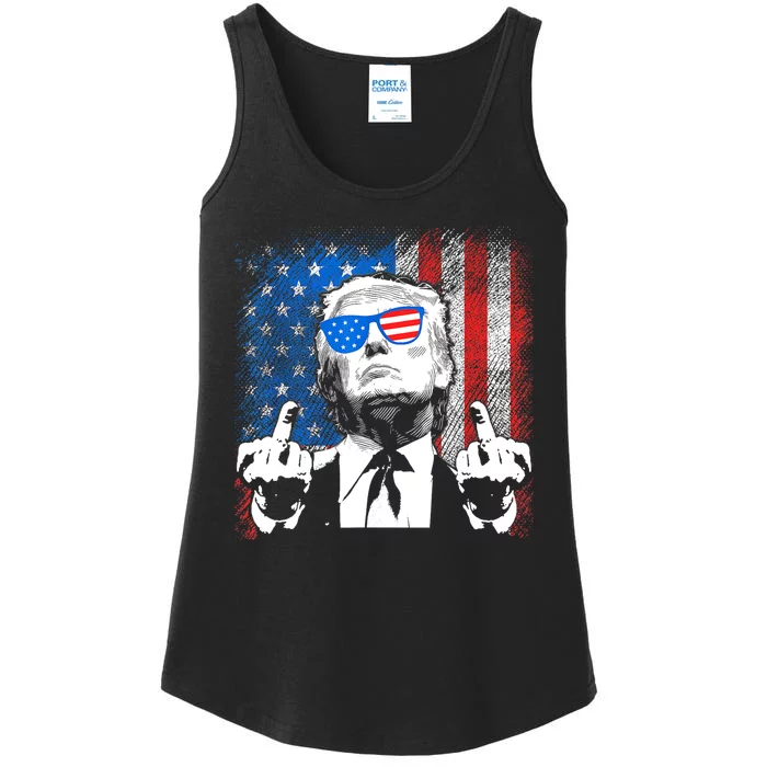 Donald Trump Usa American Flag Middle Finger Ladies Essential Tank