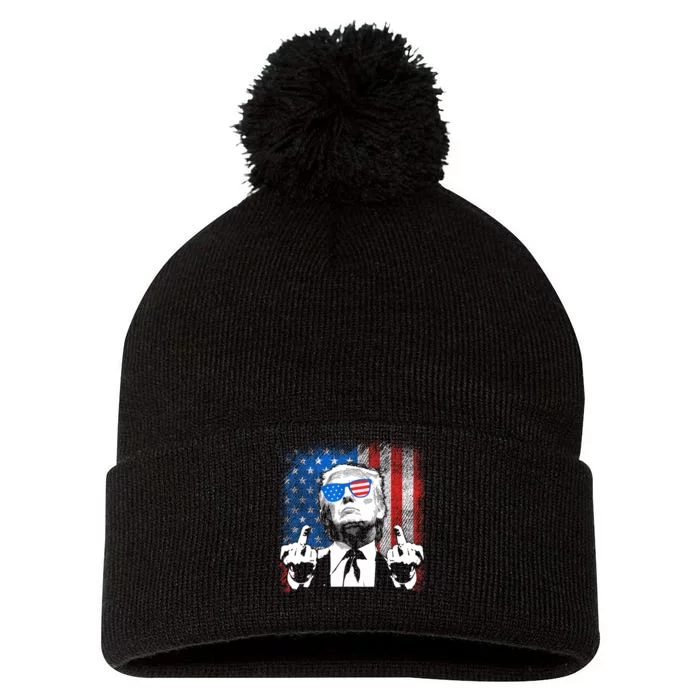 Donald Trump Usa American Flag Middle Finger Pom Pom 12in Knit Beanie