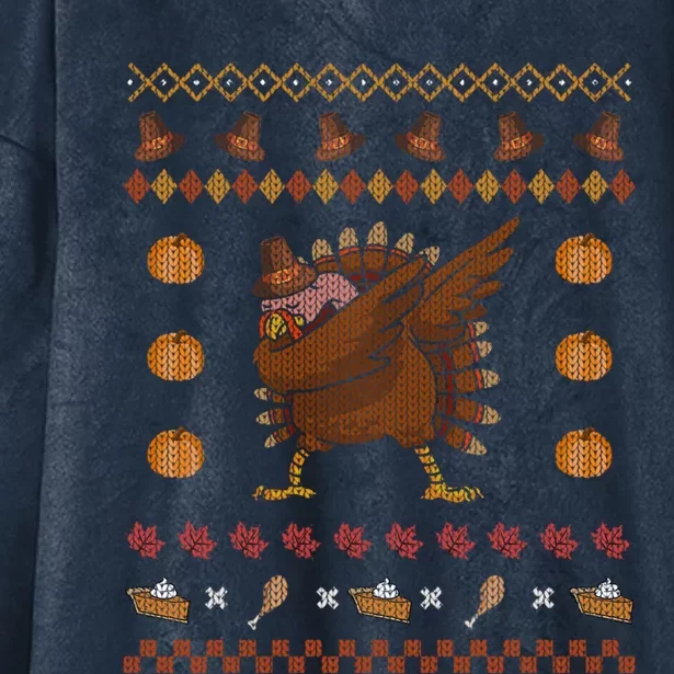 Dabbing Turkey Ugly Christmas Sweater Funny Thanksgiving Gift Hooded Wearable Blanket