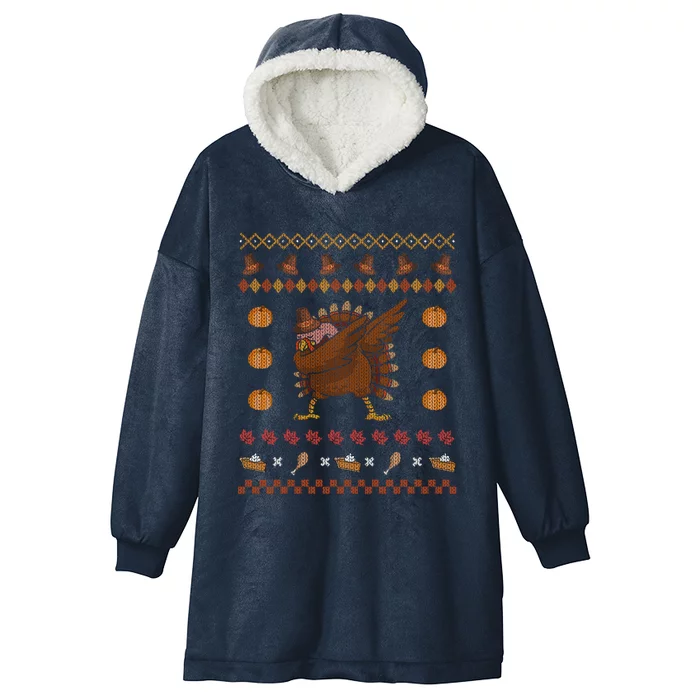 Dabbing Turkey Ugly Christmas Sweater Funny Thanksgiving Gift Hooded Wearable Blanket