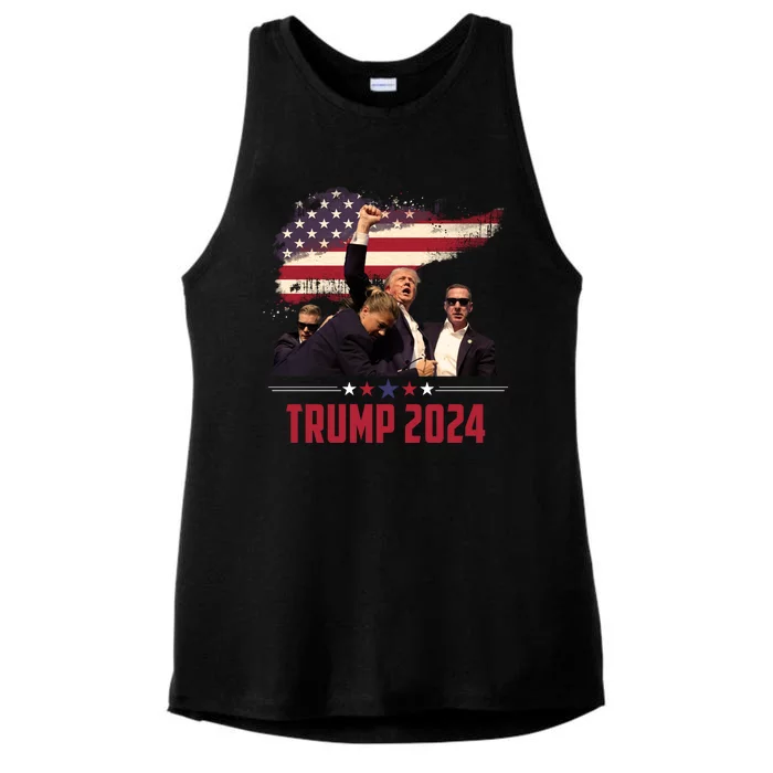 Donald Trump Usa Flag Fist Fight Election 2024 Ladies Tri-Blend Wicking Tank