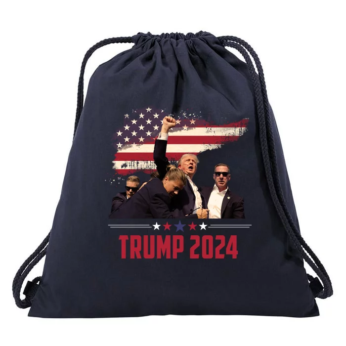 Donald Trump Usa Flag Fist Fight Election 2024 Drawstring Bag