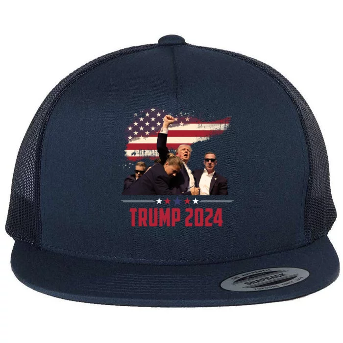 Donald Trump Usa Flag Fist Fight Election 2024 Flat Bill Trucker Hat