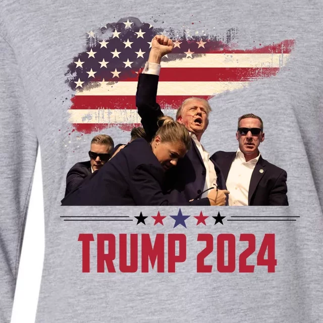 Donald Trump Usa Flag Fist Fight Election 2024 Womens Cotton Relaxed Long Sleeve T-Shirt