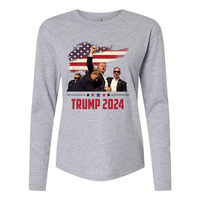 Donald Trump Usa Flag Fist Fight Election 2024 Womens Cotton Relaxed Long Sleeve T-Shirt