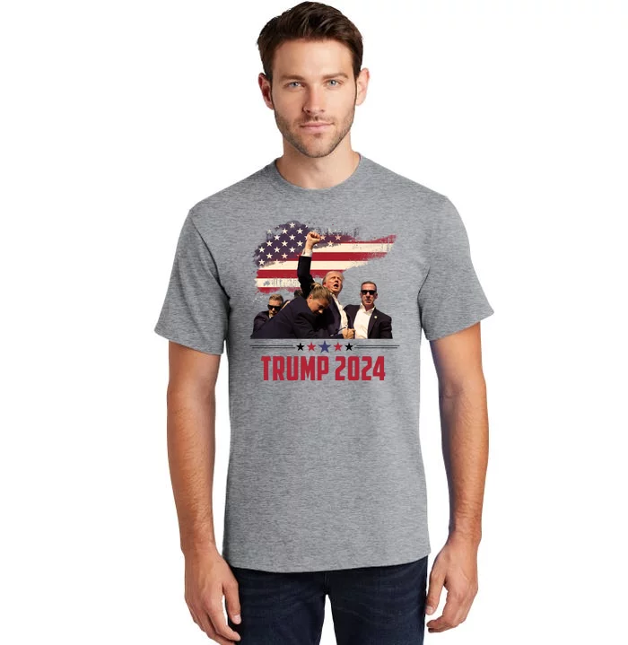 Donald Trump Usa Flag Fist Fight Election 2024 Tall T-Shirt