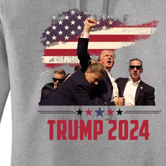 Donald Trump Usa Flag Fist Fight Election 2024 Women's Pullover Hoodie