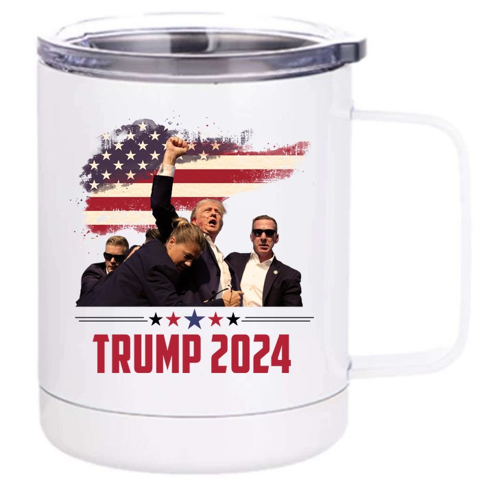 Donald Trump Usa Flag Fist Fight Election 2024 Front & Back 12oz Stainless Steel Tumbler Cup