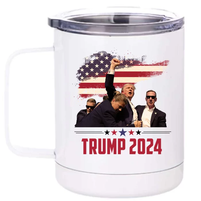 Donald Trump Usa Flag Fist Fight Election 2024 Front & Back 12oz Stainless Steel Tumbler Cup