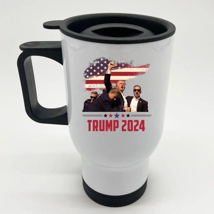 Donald Trump Usa Flag Fist Fight Election 2024 Front & Back Stainless Steel Travel Mug