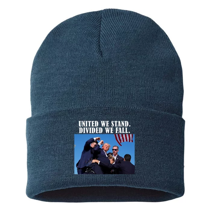 Donald Trump United We Stand Dived We Fall Sustainable Knit Beanie