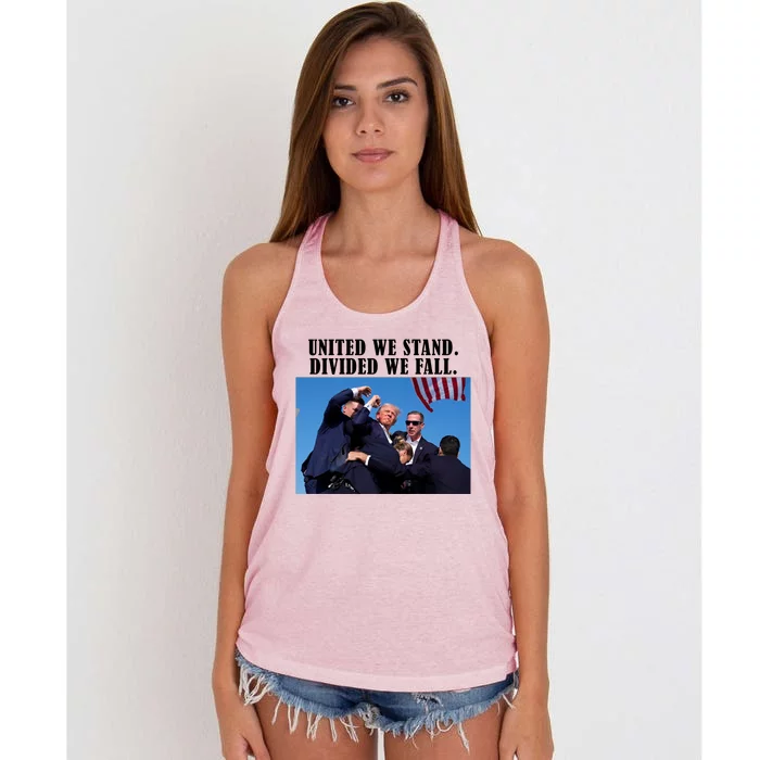 Donald Trump United We Stand Dived We Fall Women's Knotted Racerback Tank