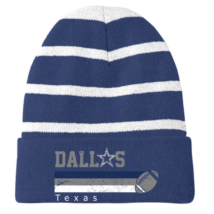 Dallas Texas Vintage Retro Football Striped Beanie with Solid Band