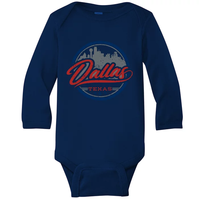 Dallas Texas Vintage Travel Stamp Baby Long Sleeve Bodysuit