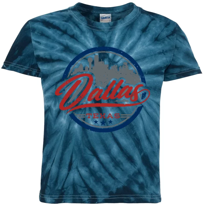 Dallas Texas Vintage Travel Stamp Kids Tie-Dye T-Shirt