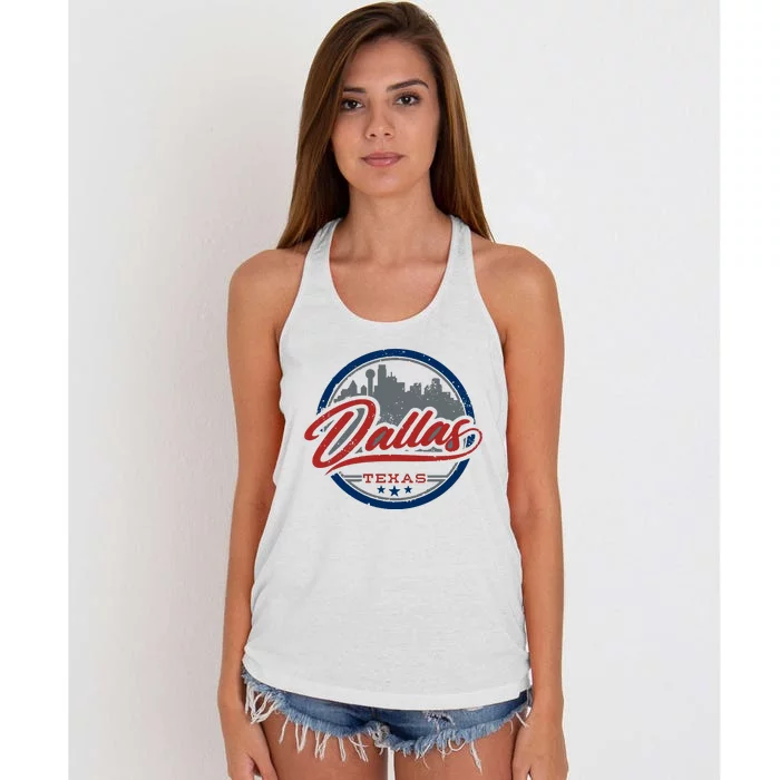 Dallas Texas Vintage Travel Stamp Women's Knotted Racerback Tank