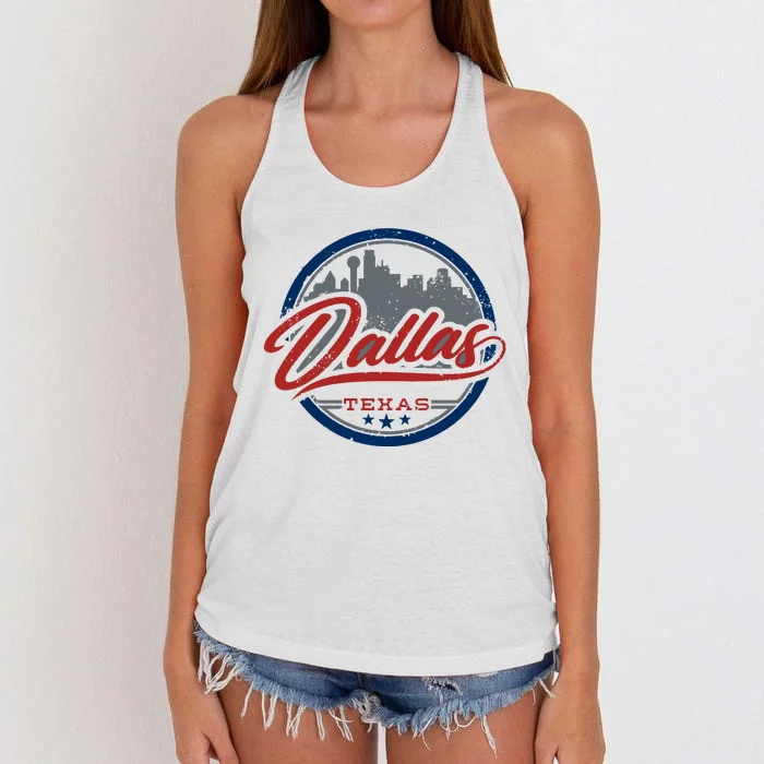 Dallas Texas Vintage Travel Stamp Women's Knotted Racerback Tank