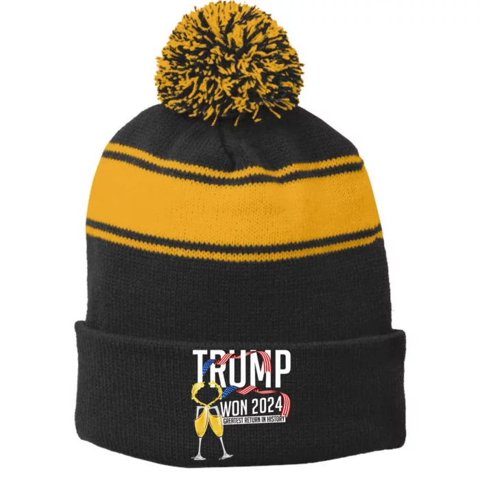 Donald Trump Won 2024 Election Inauguration Stripe Pom Pom Beanie