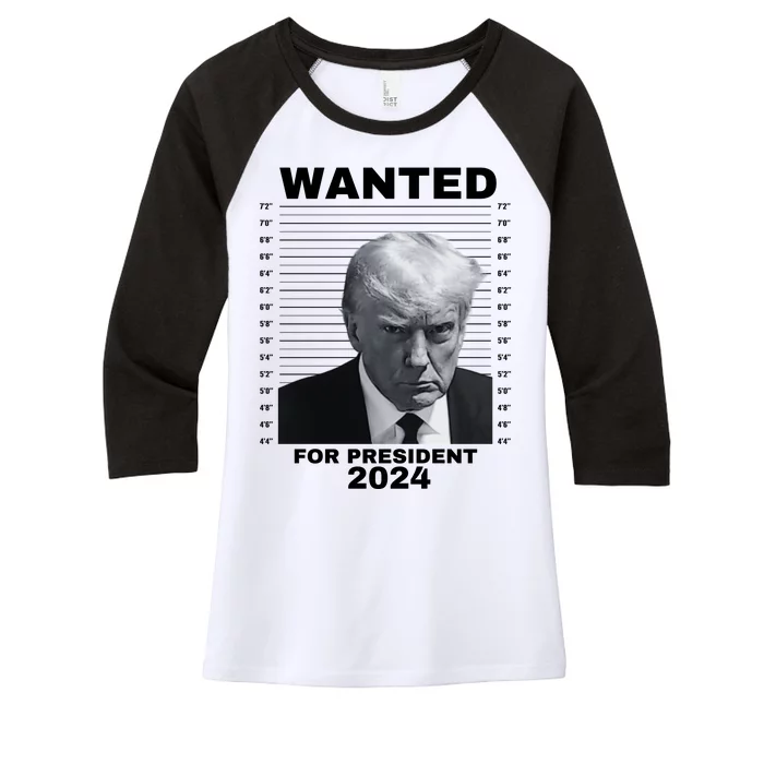 DONALD TRUMP WANTED FOR PRESIDENT 2024 President Trump Mugshot Women's Tri-Blend 3/4-Sleeve Raglan Shirt