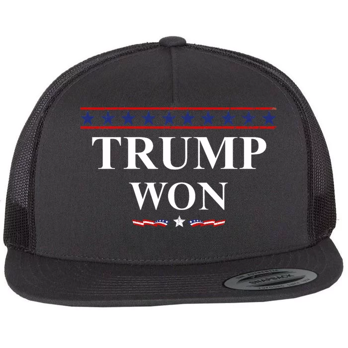 Donald Trump Won In The Election American Flag Trump 2024 Flat Bill Trucker Hat