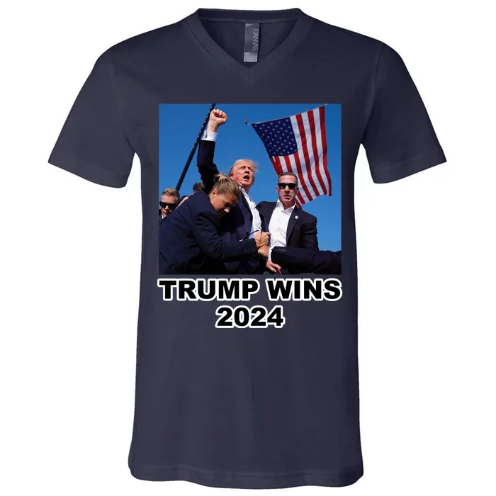 Donald Trump Wins 2024 Election Gun Shot Fired At Rally V-Neck T-Shirt