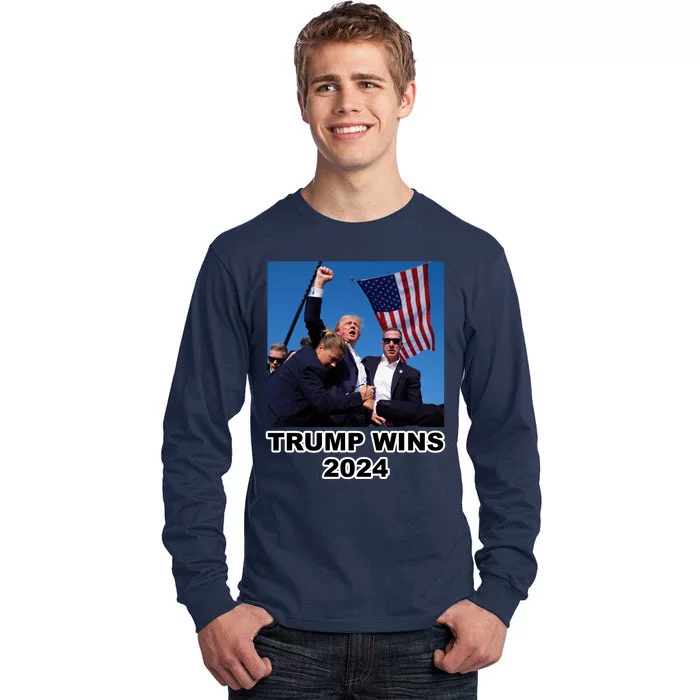 Donald Trump Wins 2024 Election Gun Shot Fired At Rally Tall Long Sleeve T-Shirt