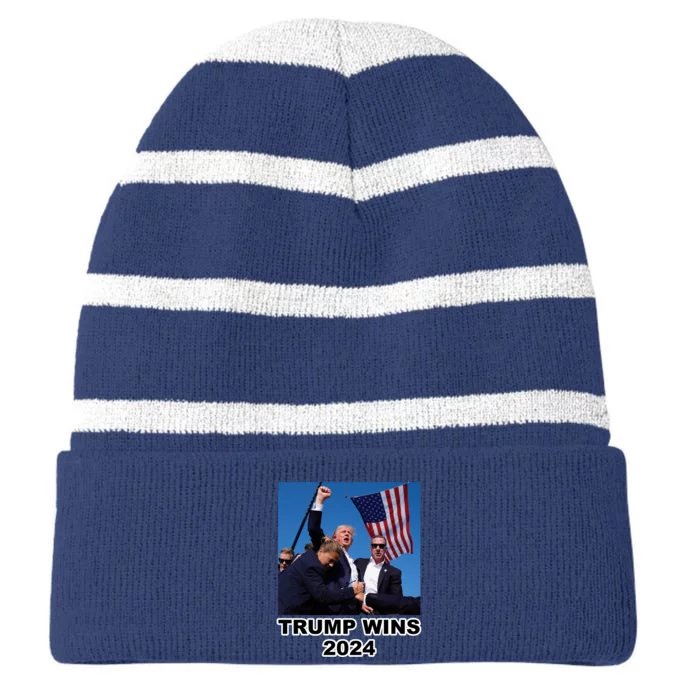 Donald Trump Wins 2024 Election Gun Shot Fired At Rally Striped Beanie with Solid Band