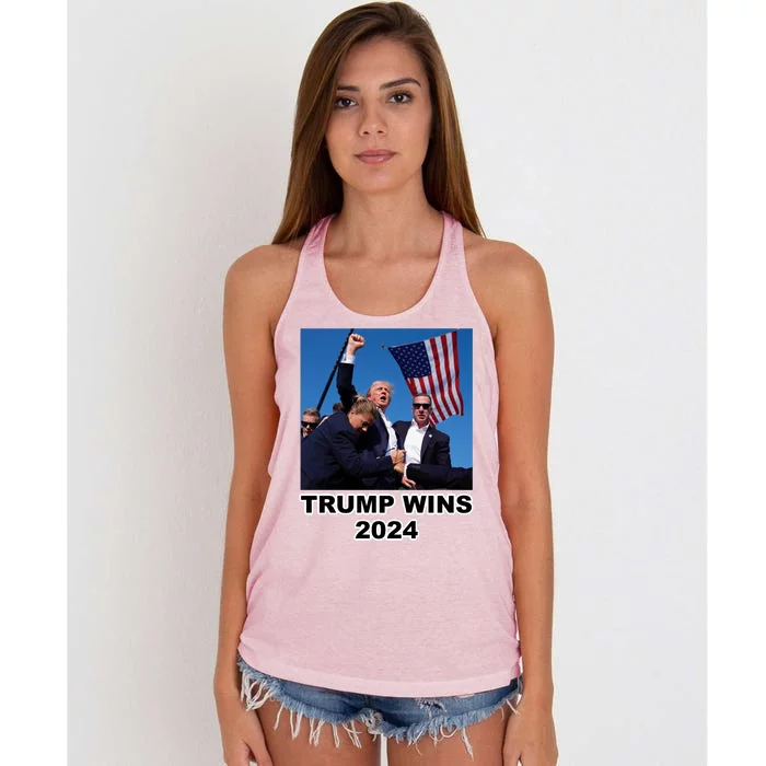 Donald Trump Wins 2024 Election Gun Shot Fired At Rally Women's Knotted Racerback Tank