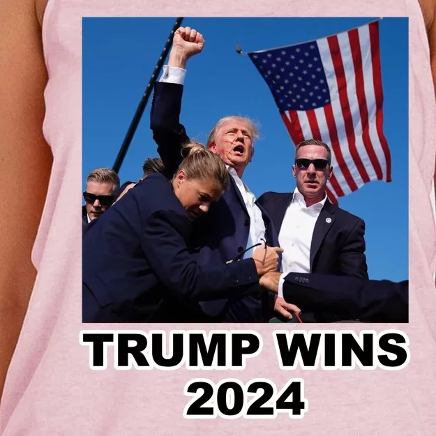 Donald Trump Wins 2024 Election Gun Shot Fired At Rally Women's Knotted Racerback Tank