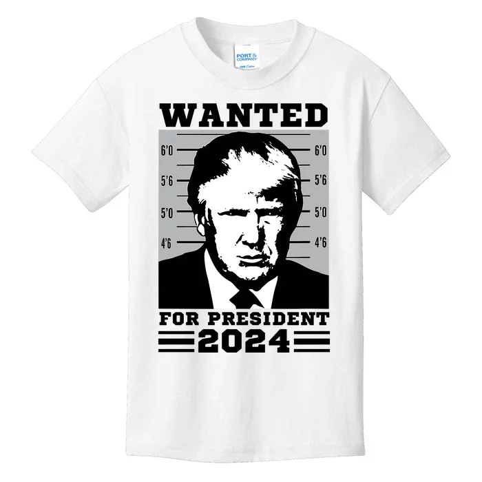 Donald Trump Wanted For President 2024 President Trump Mugshot Kids T-Shirt