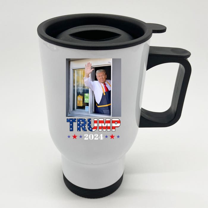 Donald Trump Works The Fry Station And Holds A Drivethru Front & Back Stainless Steel Travel Mug