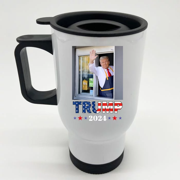 Donald Trump Works The Fry Station And Holds A Drivethru Front & Back Stainless Steel Travel Mug