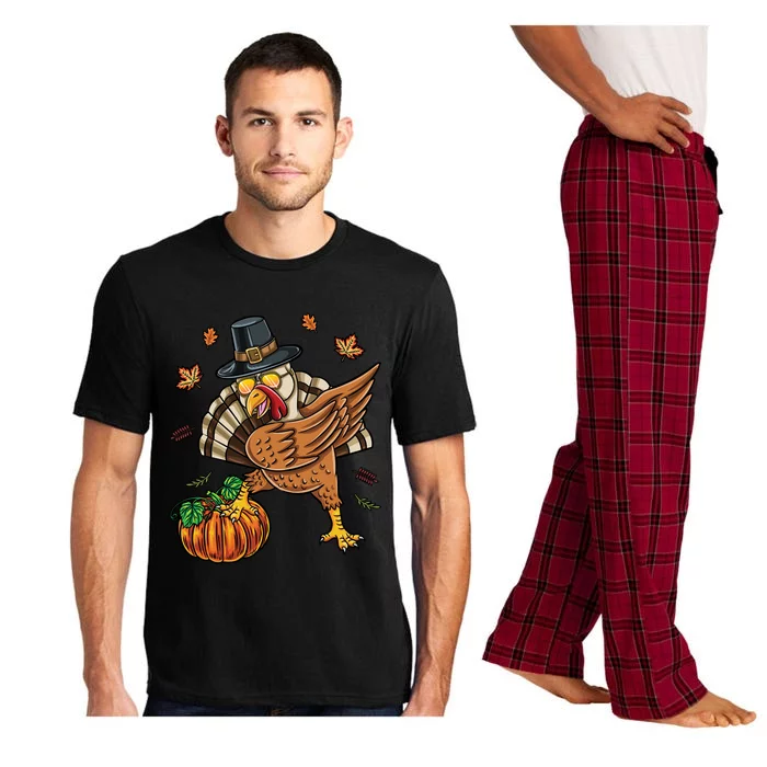 Dabbing Turkey With Pumpkin Thanksgiving Cute Gift Pajama Set