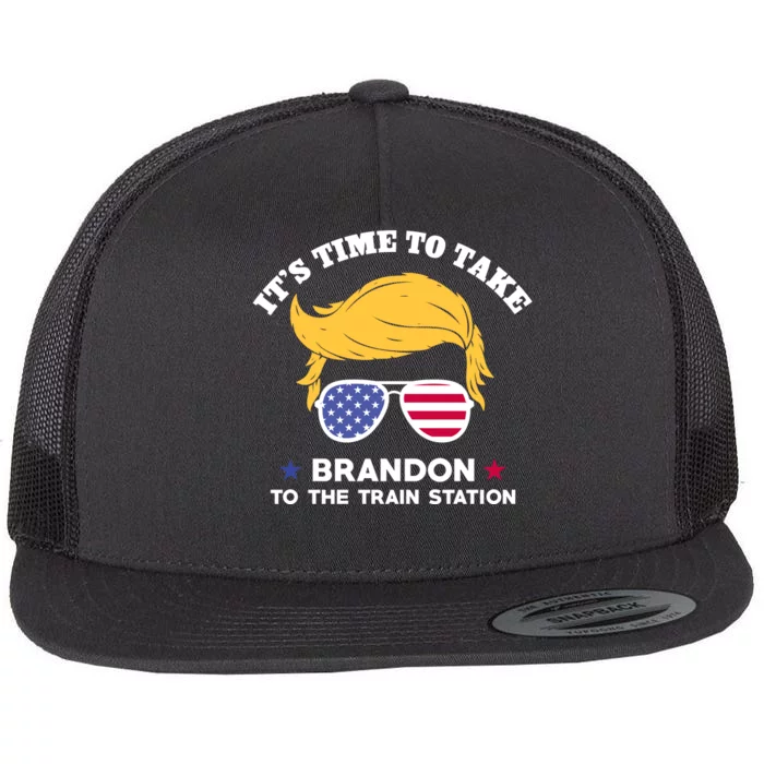 Donald Trump With American Flag Glasses – ItS Time To Take Brandon To The Train Flat Bill Trucker Hat