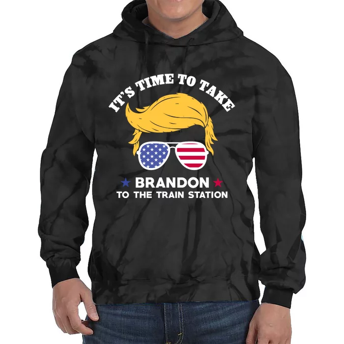 Donald Trump With American Flag Glasses – ItS Time To Take Brandon To The Train Tie Dye Hoodie