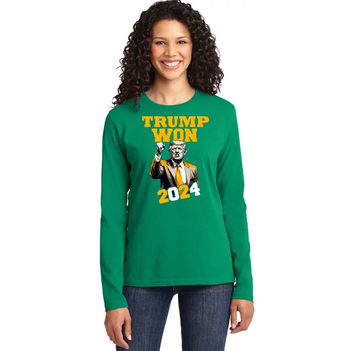 Donald Trump Won 2024 Election Inauguration Ladies Long Sleeve Shirt