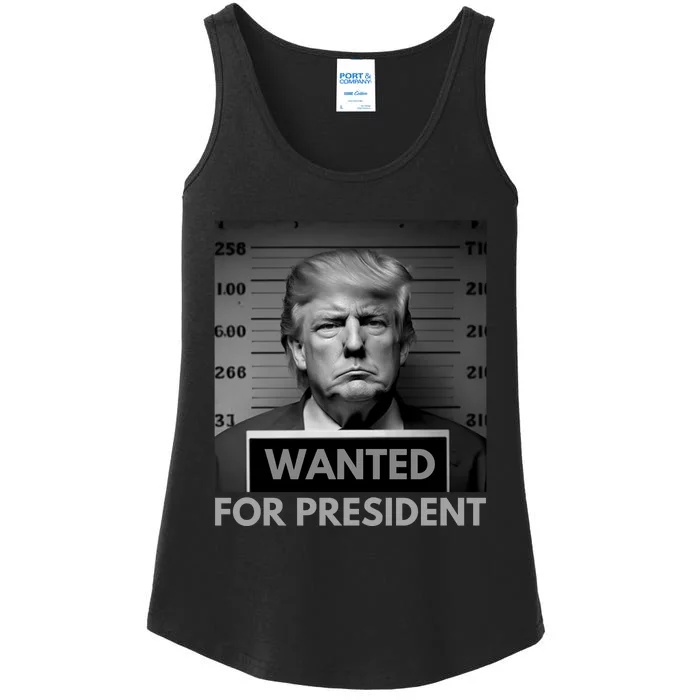 Trump wanted for President 2024 Trump Mugshot Ladies Essential Tank