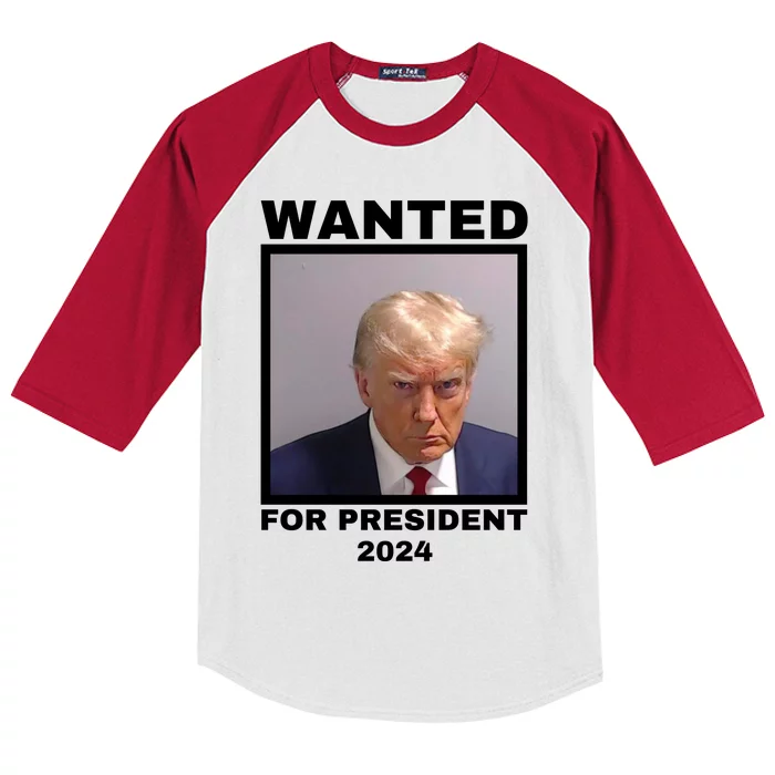 Trump wanted for President 2024 Trump Mugshot Kids Colorblock Raglan Jersey