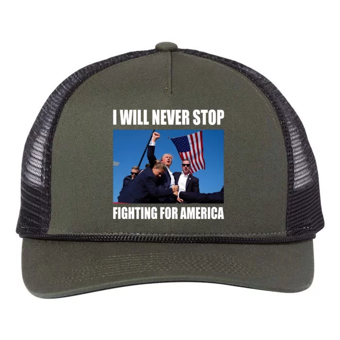 Donald Trump Will Never Stop Fighting For America Retro Rope Trucker Hat Cap